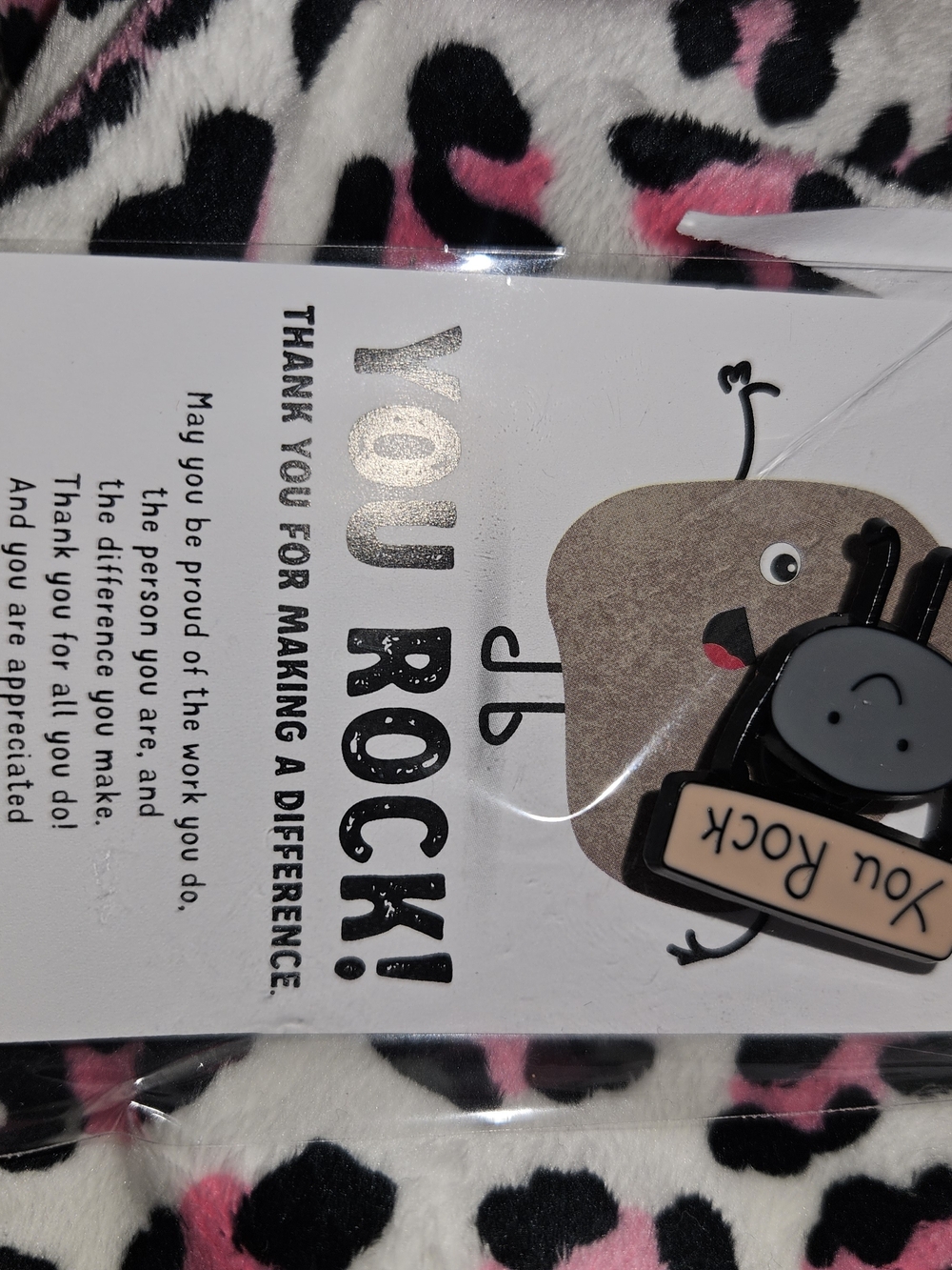 You Rock Enamel Pin on Thank You Card - Black & Beige